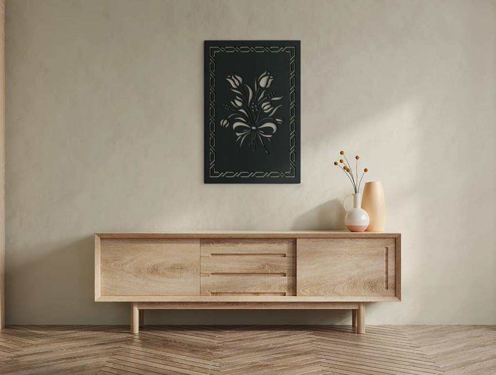 drevko Drevený obraz Kytica kvetov Rozmer obrazu: 44,5 x 29,5 cm, Farba dekorácie: Čierna