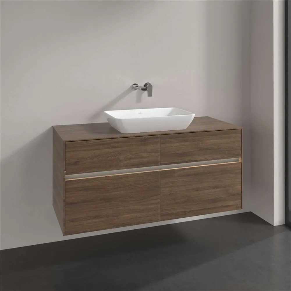 VILLEROY &amp; BOCH Collaro závesná skrinka pod umývadlo na dosku (umývadlo v strede), 4 zásuvky, s LED osvetlením, 1200 x 500 x 548 mm, Arizona Oak, C112B0VH