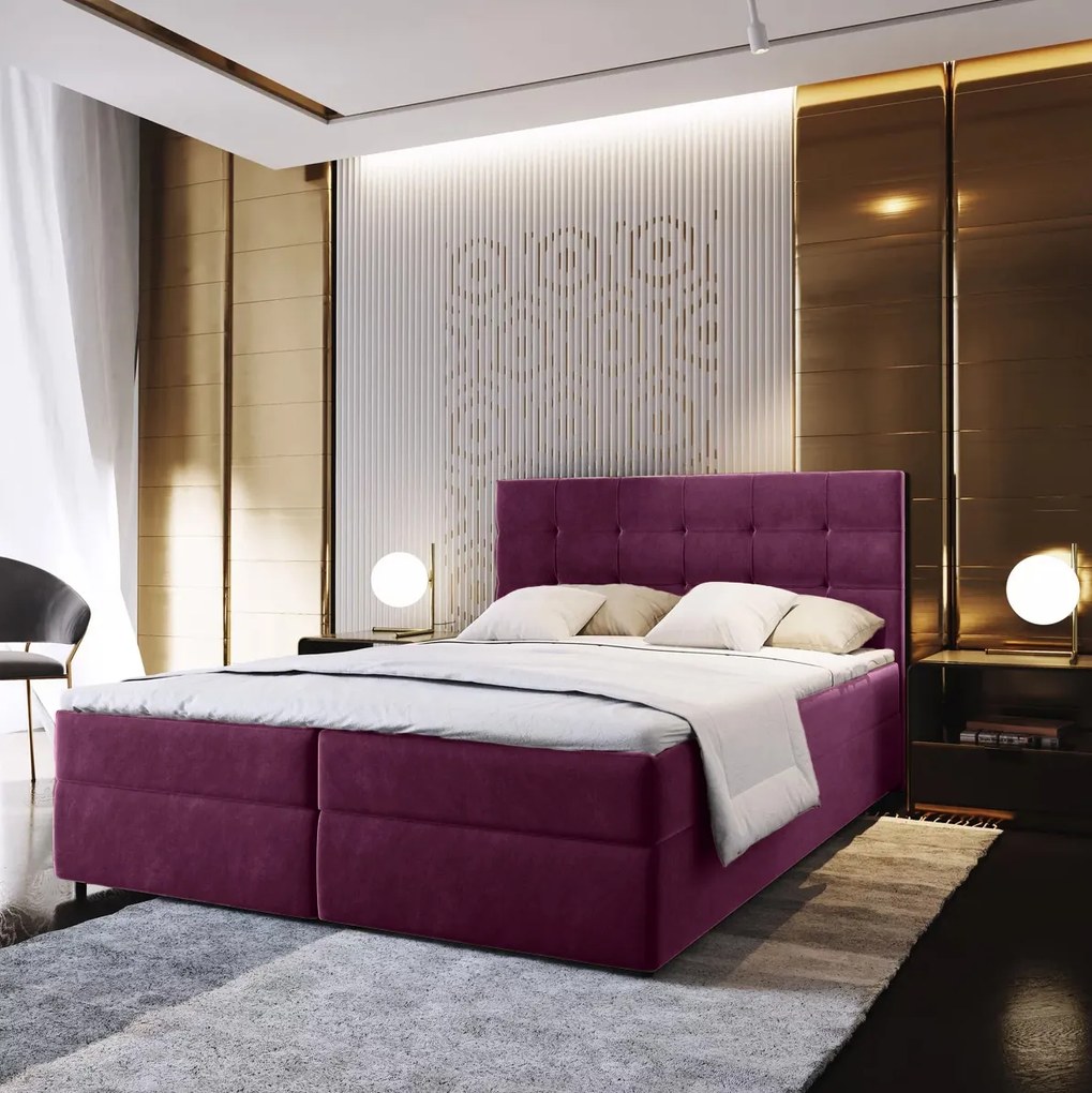 Čalúnená posteľ boxspring GLORIEN 140x200 cm purpurová Matrac: Matrac Bonell pružinový