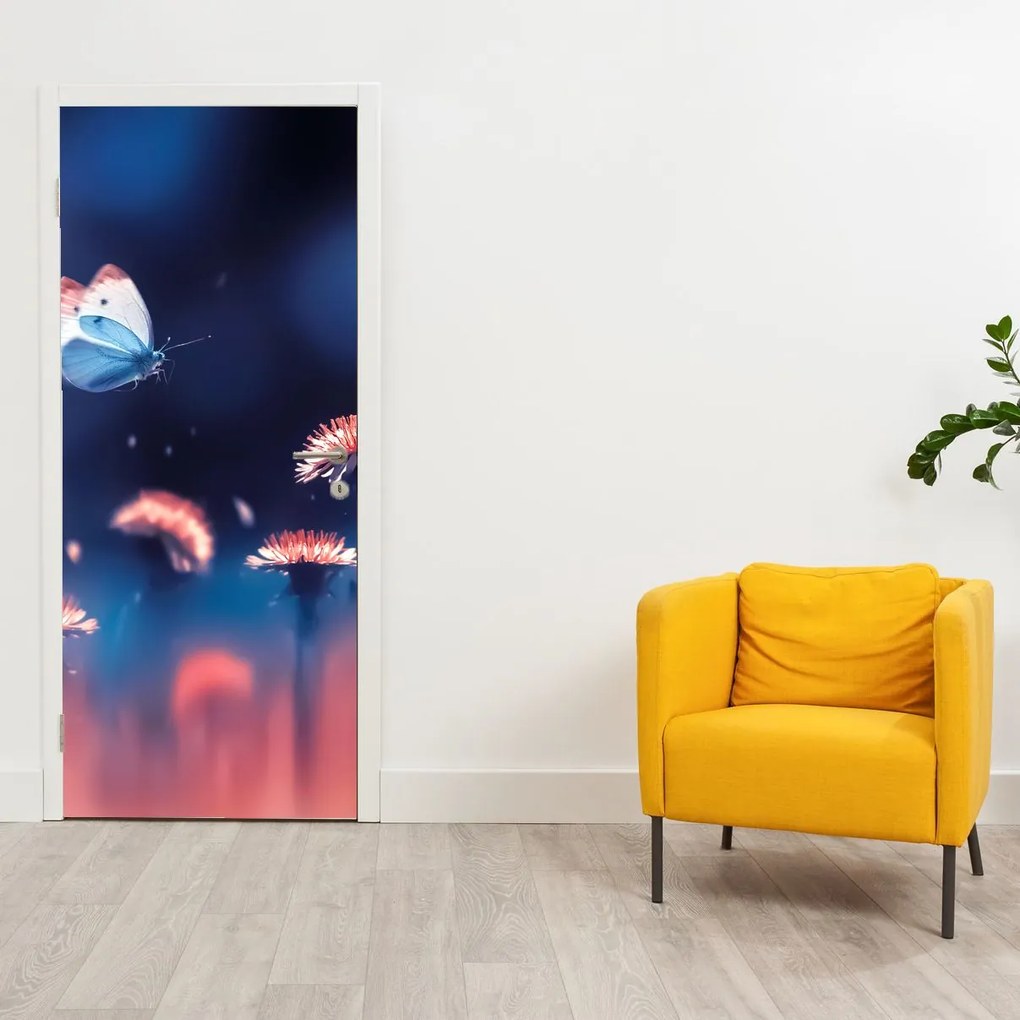 Fototapeta na dvere - Púpavy s modrým motýľom (95x205cm)