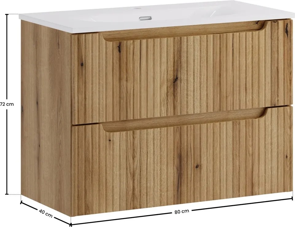 Závěsná skříňka Nova Sky se zápustným umyvadlem Nova 80 cm dub coast evoke