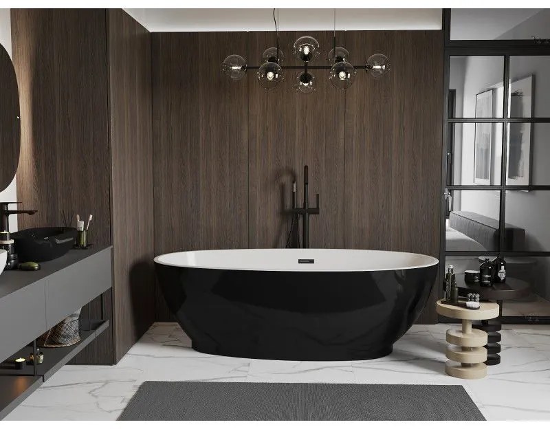 Mexen Bilbao, voľne stojaca vaňa 180 x 90 cm, biela-čierna, čierny matný prepad, 51311809075-70