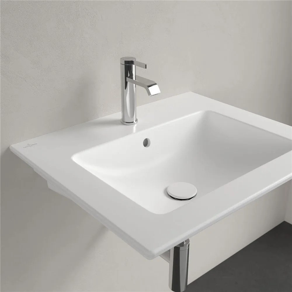 VILLEROY &amp; BOCH Venticello závesné umývadlo s otvorom (spodná strana brúsená), s prepadom, 600 x 500 mm, Stone White, s povrchom CeramicPlus, 4124G6RW