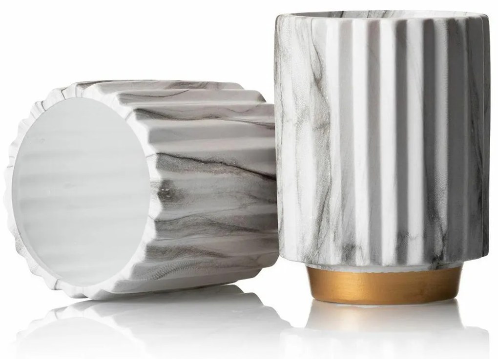KERAMICKÝ KVETINÁČ BLUM MARBELING GOLD 16X12 CM BIELA/ZLATÁ