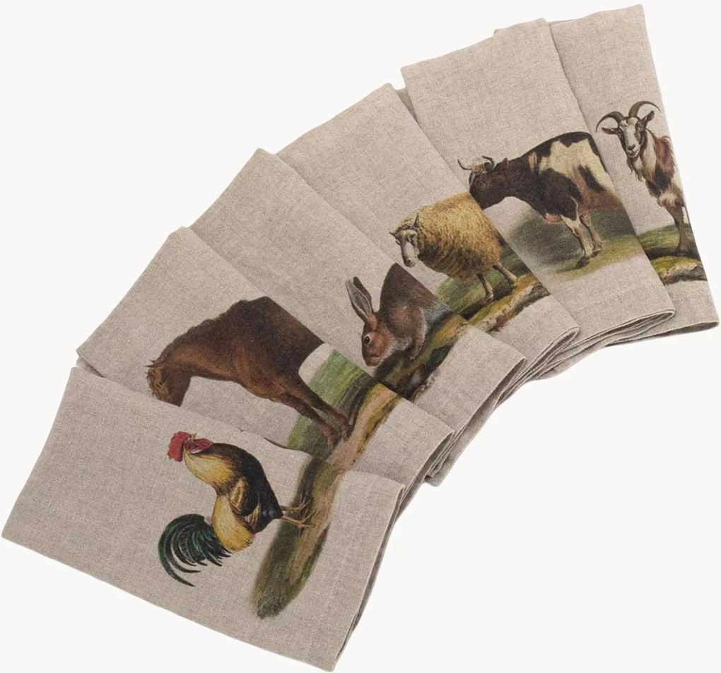 Ľanové obrúsky Farm Animals, 6 ks
