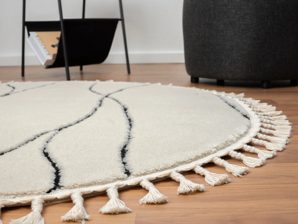 My Flair, Kusový koberec Moroccan Serenity weiß kruh, 140x140 (priemer) kruh, čiernobiela, obývacia izba