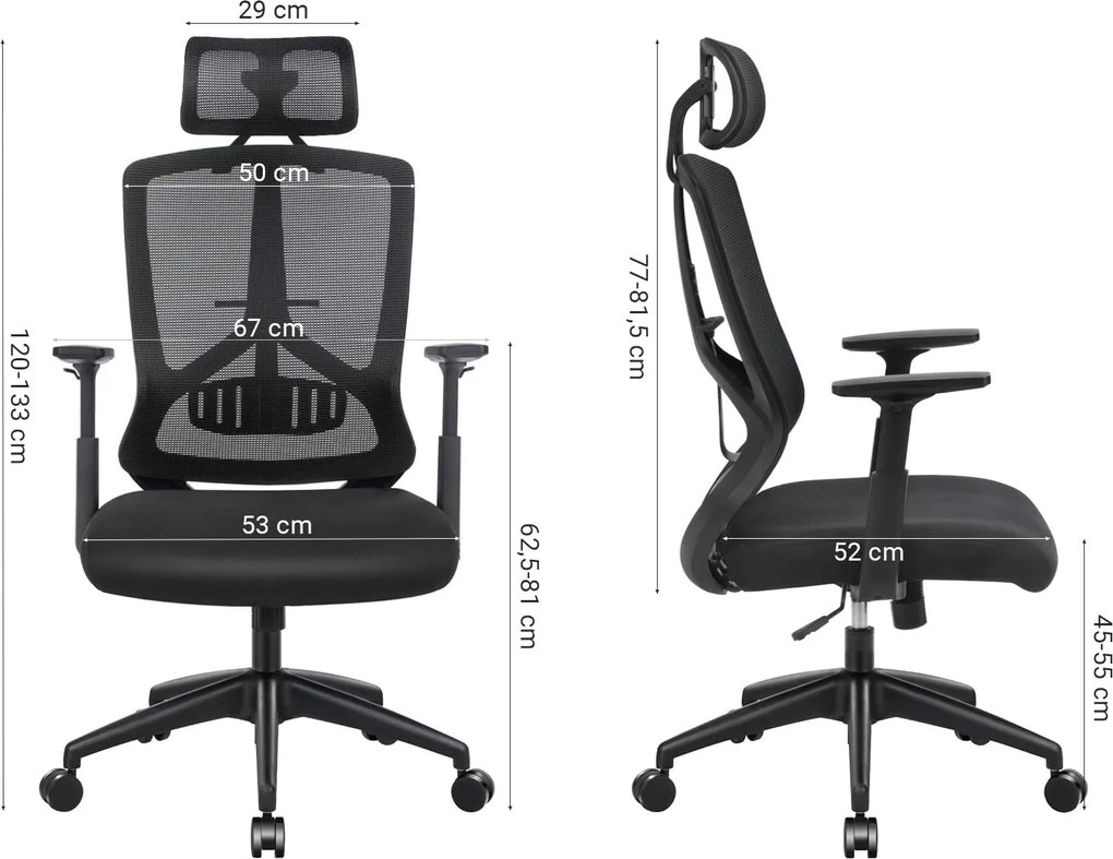 Kancelárska ergonomická stolička s bedrovou opierkou a s funkciou kolísania, čierna