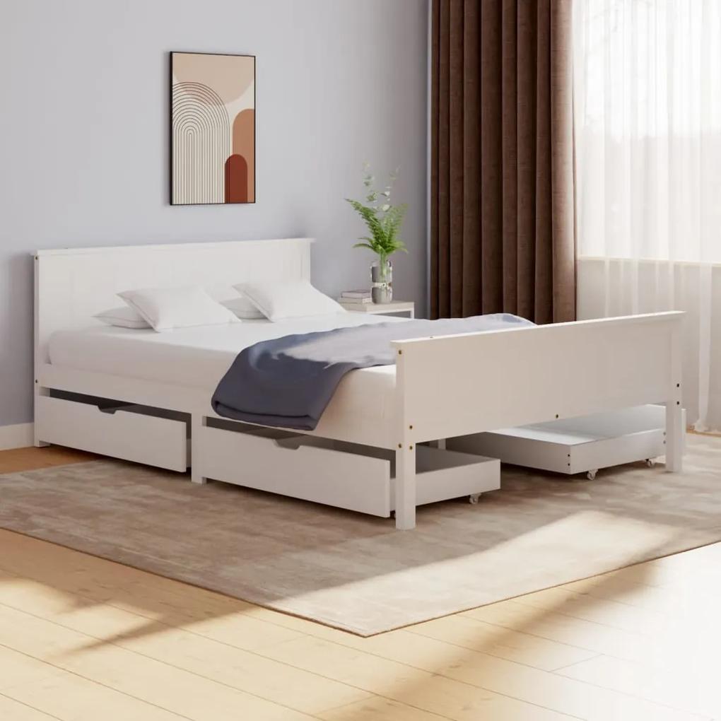 Rám postele so 4 zásuvkami biely masívna borovica 140x200 cm
