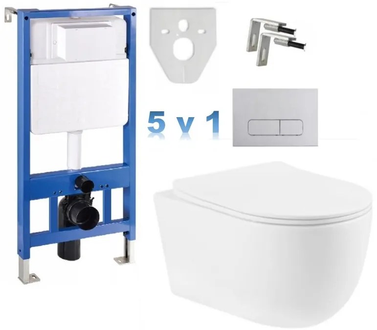 Závesný set Mexen Fenix + WC CARMEN Rimless 49 cm + sedátko Slim + tlačidlo + podložka (5v1 - komplet sada), biela, 3388XX00+39040100