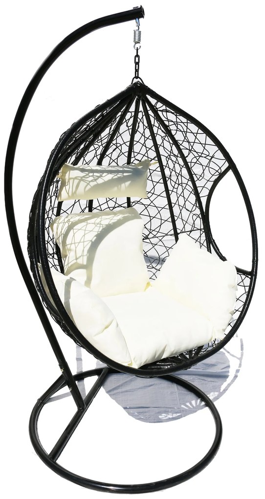 Závesné kreslo 06 čierne s béžovou poduškou
