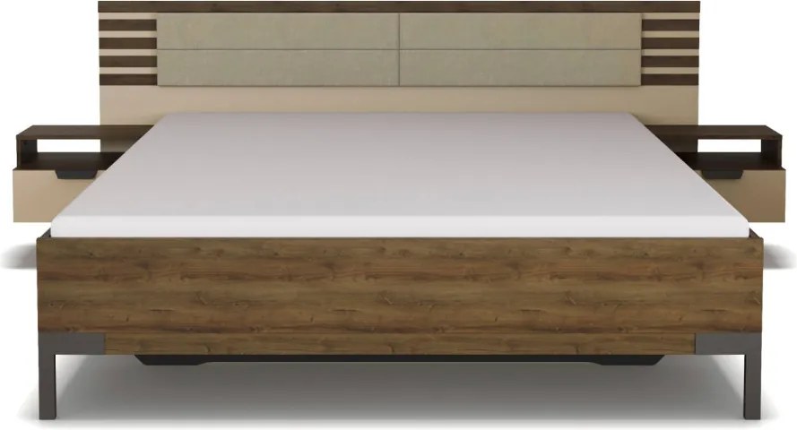 Posteľ s nočnými stolikmi Barea 180x200, béžová/dub atlantic