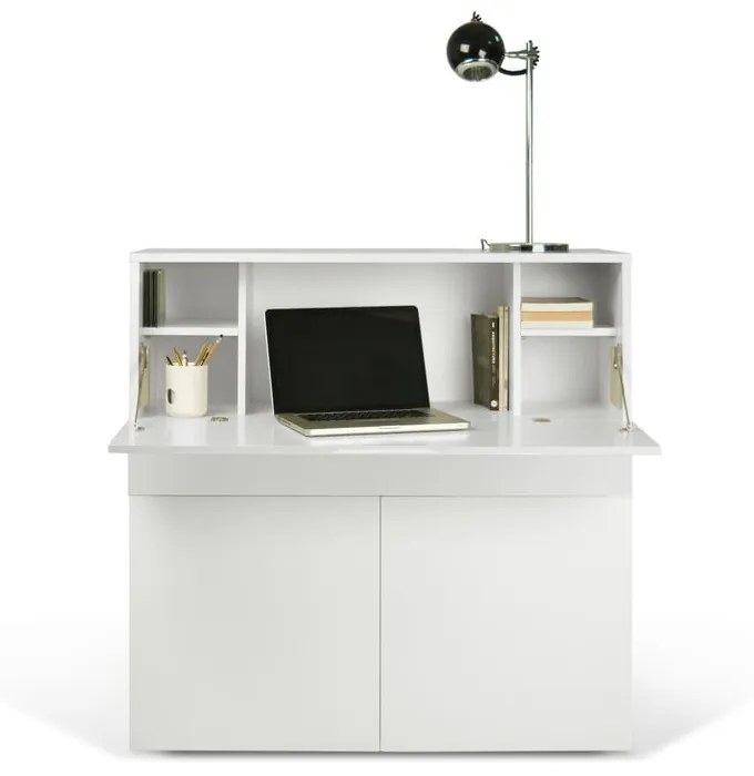 Biely pracovný stôl TemaHome Focus, 110 × 109 cm