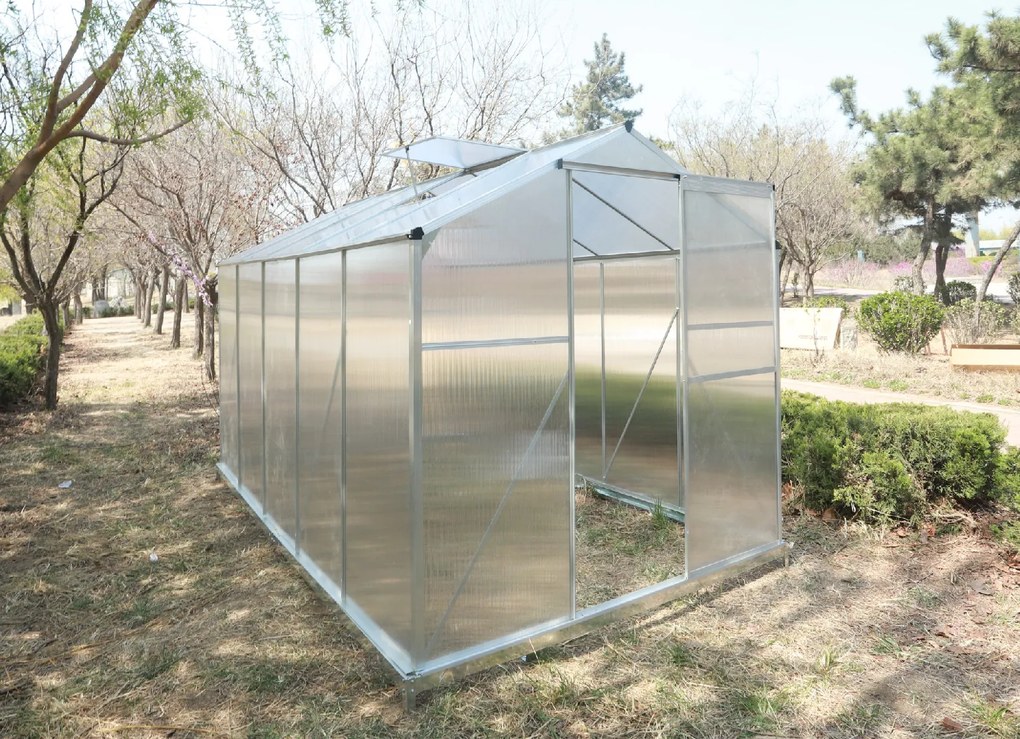 Skleník so základňou BestBerg BBGH-1006S / 5,95 m² / 313 × 190 × 194 cm / strieborná