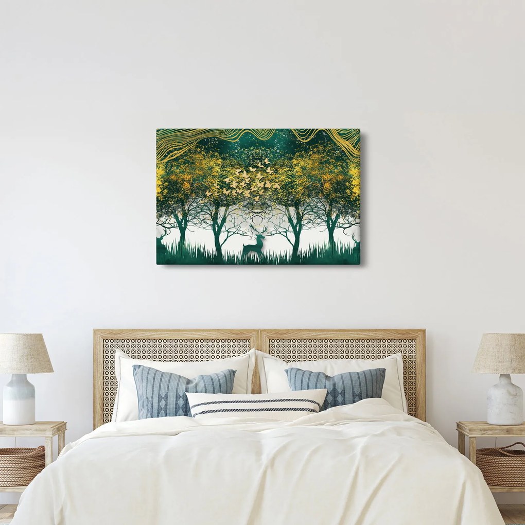 Obraz - Jelene v zelenom lese (90x60 cm)