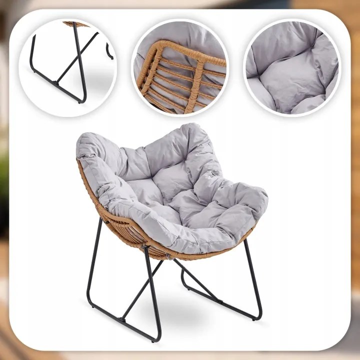 Záhradná relaxačná stolička na terasu, do záhrady, do obývačky,sivá, FIN