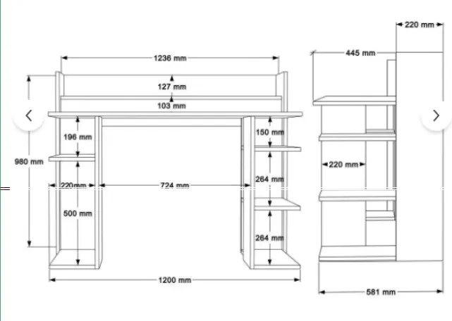 Písací stôl Houseland Brody dub Castello/biely