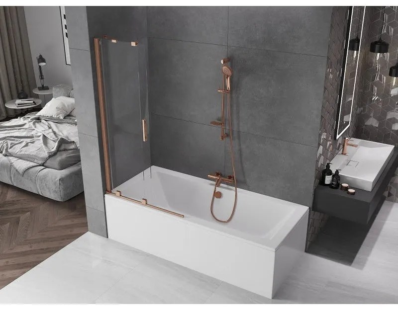 Mexen Velar, 2-krídlová posuvná vaňová zástena 95 x 150 cm, 8mm číre sklo, medená matná, 896-095-000-01-65