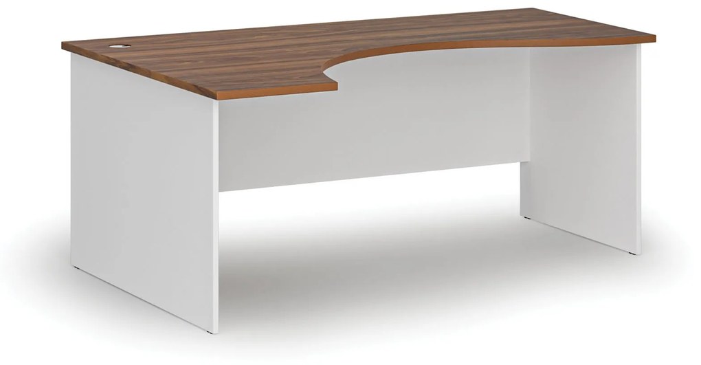 Ergonomický kancelársky pracovný stôl PRIMO WHITE, 1800 x 1200 mm, ľavý, biela/orech