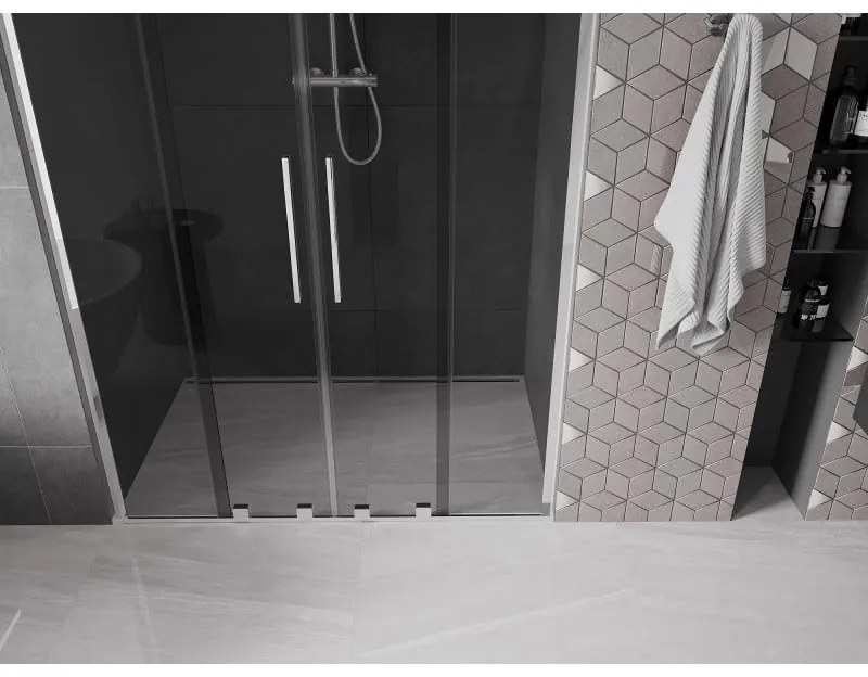 Mexen Velar L Duo, posuvné sprchové dvere do otvoru 140 cm, 8mm šedé sklo, chrómová, 871-140-003-42-01