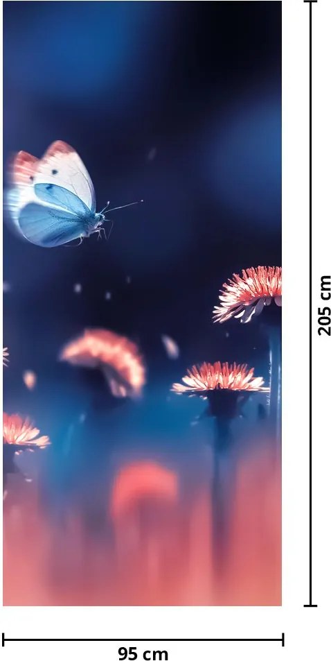 Fototapeta na dvere - Púpavy s modrým motýľom (95x205cm)