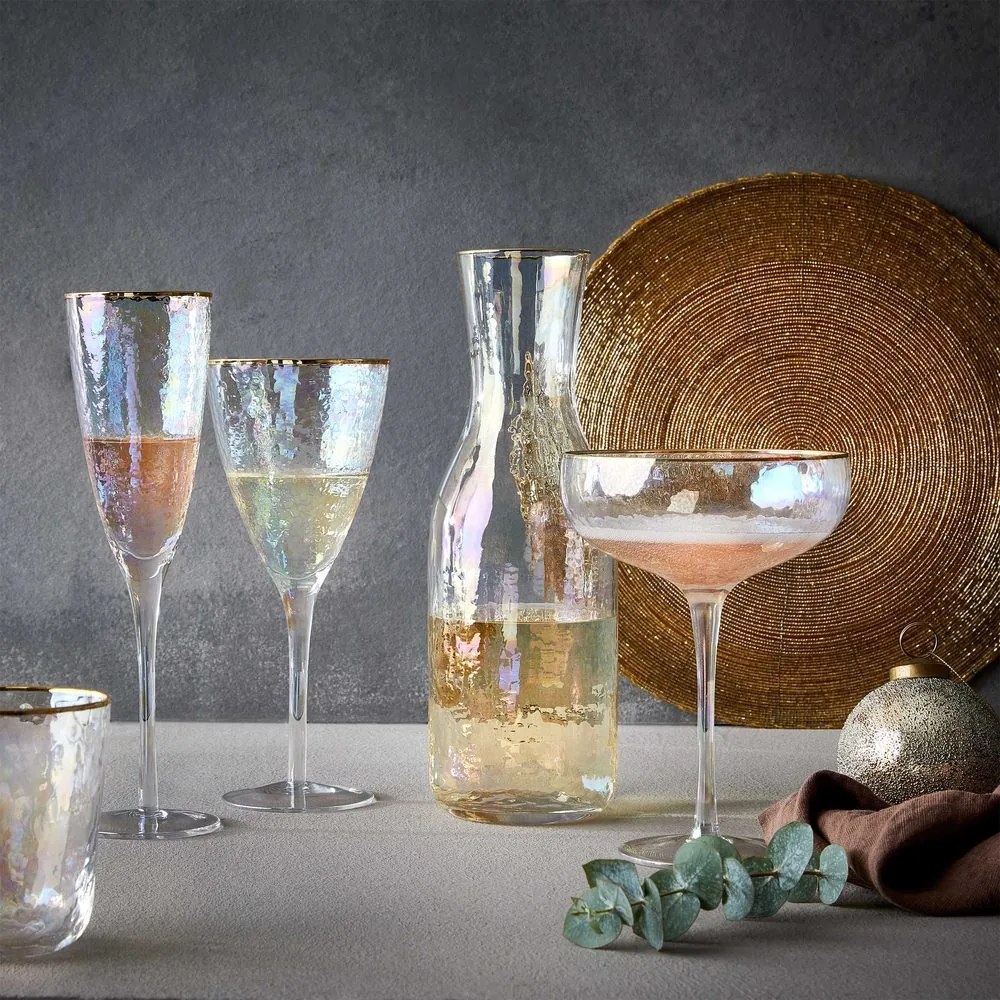 SMERALDA Sada pohárov na sekt so zlatým okrajom 400 ml 4 ks