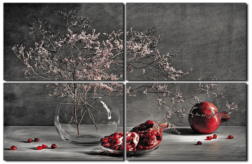 Obraz na plátne - Zátišie - vetva a granátové jablko 1274QE (90x60 cm)
