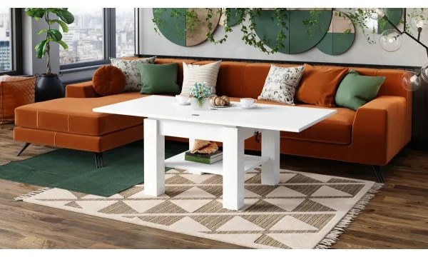 Rozkladací konferenčný/jedálenský stôl so zvíhacou doskou CALEB biela