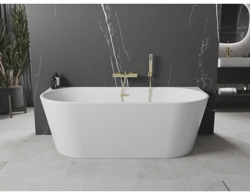 Mexen Oval, voľne stojaca nástenná vaňa 170 x 80 cm, biela, zlatý matný prepad, 52671708000-55