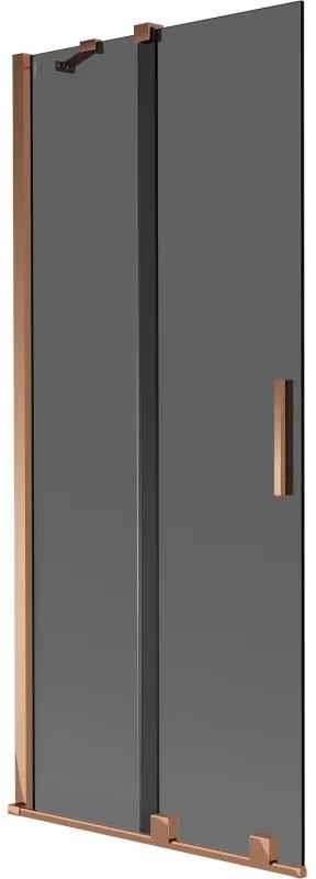 Mexen Velar, 2-krídlová posuvná vaňová zástena 85 x 150 cm, 8mm šedé sklo, ružové zlato, 896-085-000-41-60