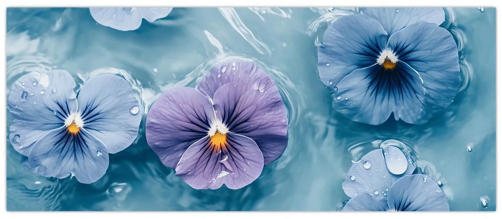 Obraz - Fialky vo vode (120x50 cm)