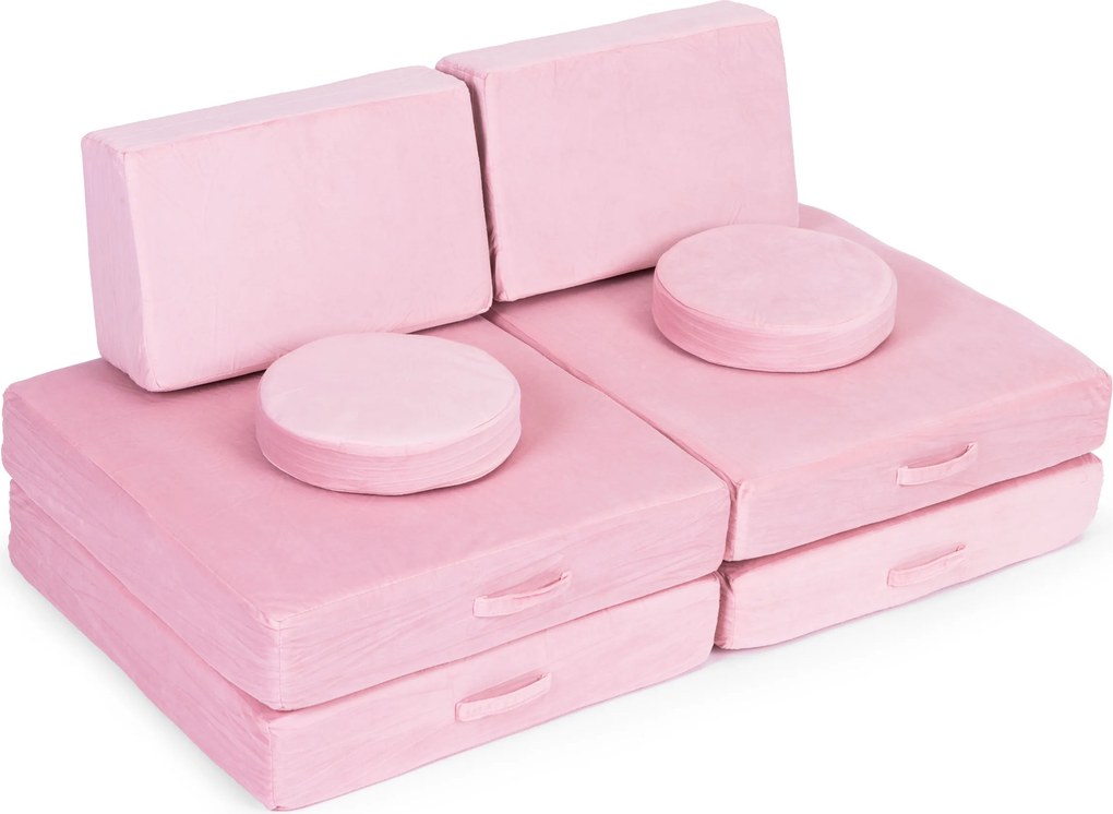 DIY veľká skladacia modulárna pohovka pre deti 8 mäkkých vankúšov - ružová ECOTOYS