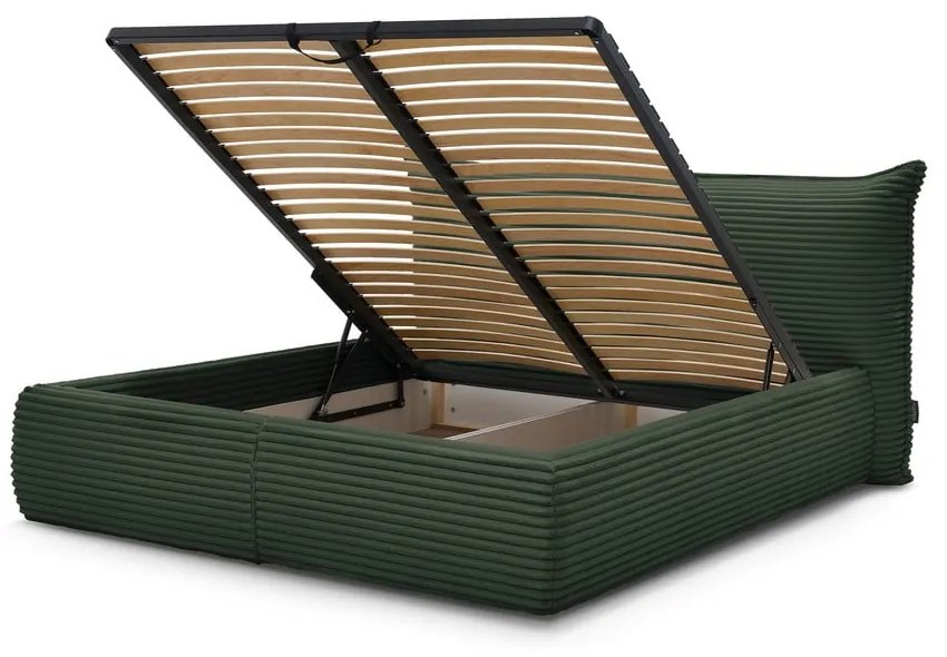 Tmavozelená čalúnená dvojlôžková posteľ s úložným priestorom a roštom 180x200 cm Jade – Bobochic Paris