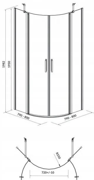 Cersanit Moduo - štvrťkruhový sprchovací kút 90x90x195, 6mm číre sklo, chrómový profil, S162-010