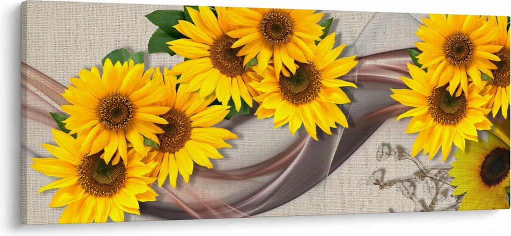 Obraz - Žiariace kvety slnečníc (120x50 cm)