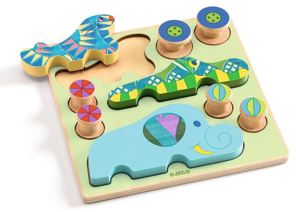 Puzz & Roll - drevená vkladačka a hračka na kolieskach v jednom - zvieratká