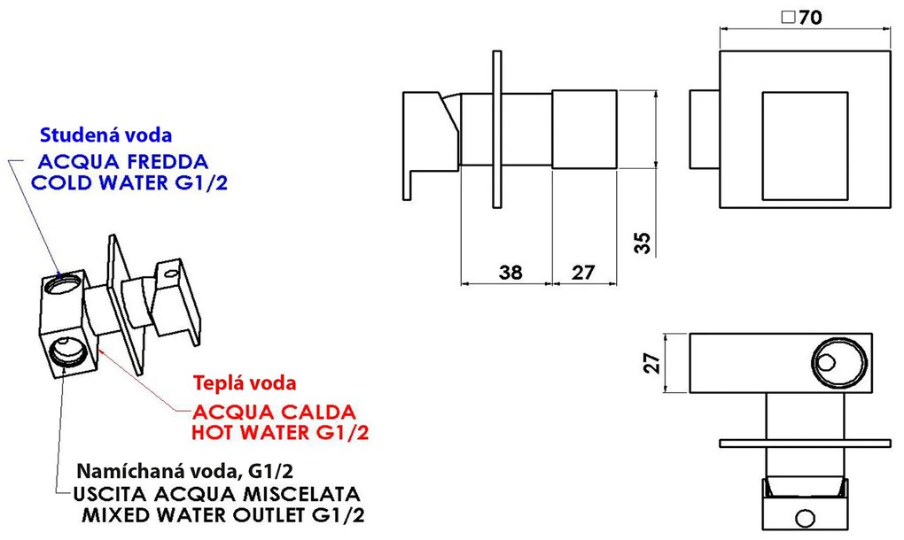 Sapho Sapho, LATUS podomietková batéria pre bidetové spŕšky, 1 výstup, chróm, 1102-40