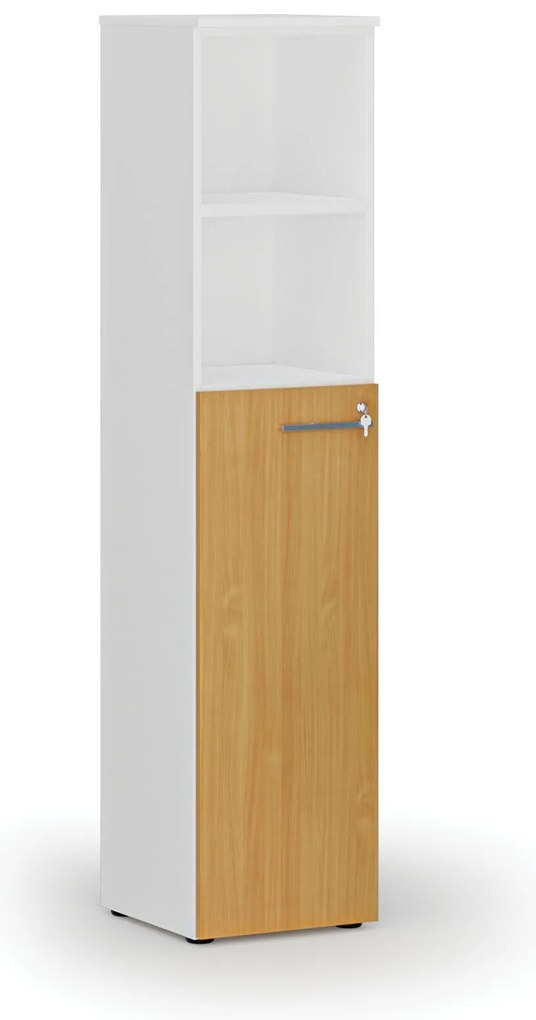 Kombinovaná kancelárska skriňa PRIMO, dvere na 3 poschodia, 400 x 420 x 1781 mm, biela/buk