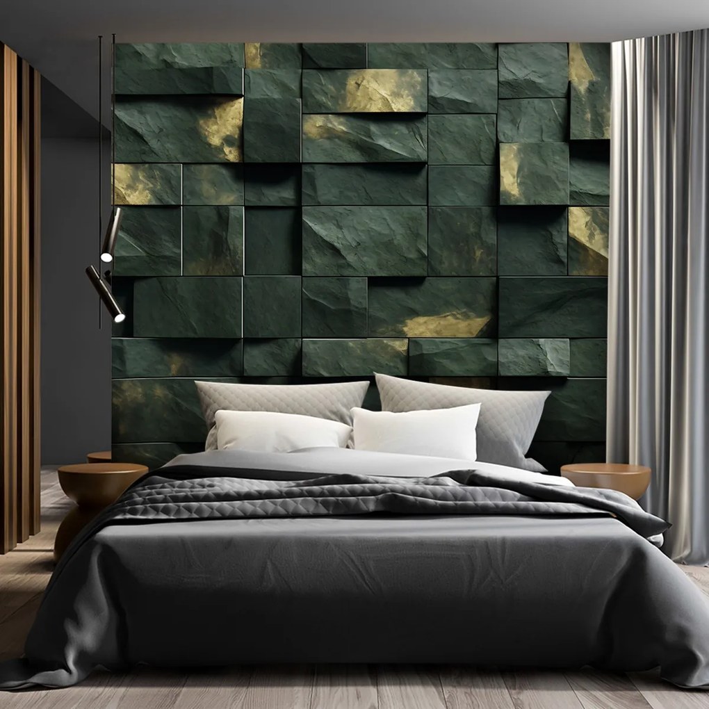 Fototapeta, Zelená mozaika kostka 3D - 300x210 cm