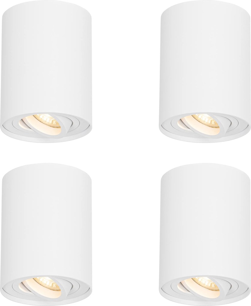 Sada 4 moderných stropných bodových svetiel bielej farby, otočné a naklápacie - Rondoo Up