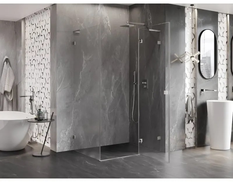 Mexen Lunar, L výklopný sprchový kút pravý 90 x 70 cm, 8mm číre sklo, oceľový profil, 834L-090-070-97-00-P