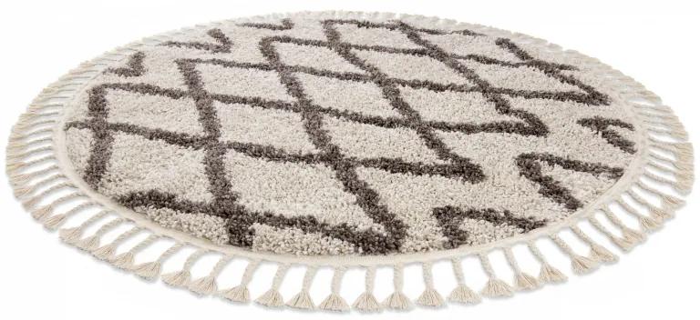 Okrúhly koberec BERBER BENI krémový, strapce, Maroko Shaggy