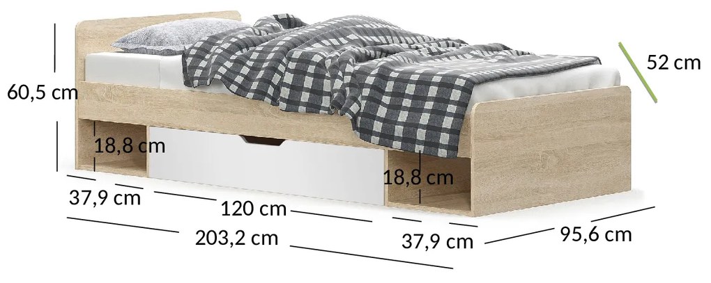 Jednolôžková posteľ 90 cm. Vlastná spoľahlivá doprava až k Vám domov. 1053300