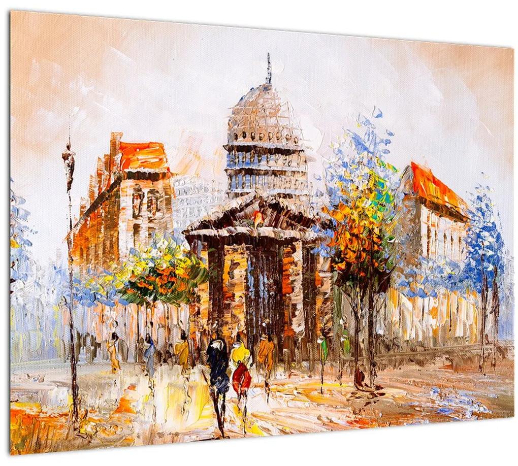 Sklenený obraz - Maľovaná mestská pamiatka (70x50 cm)
