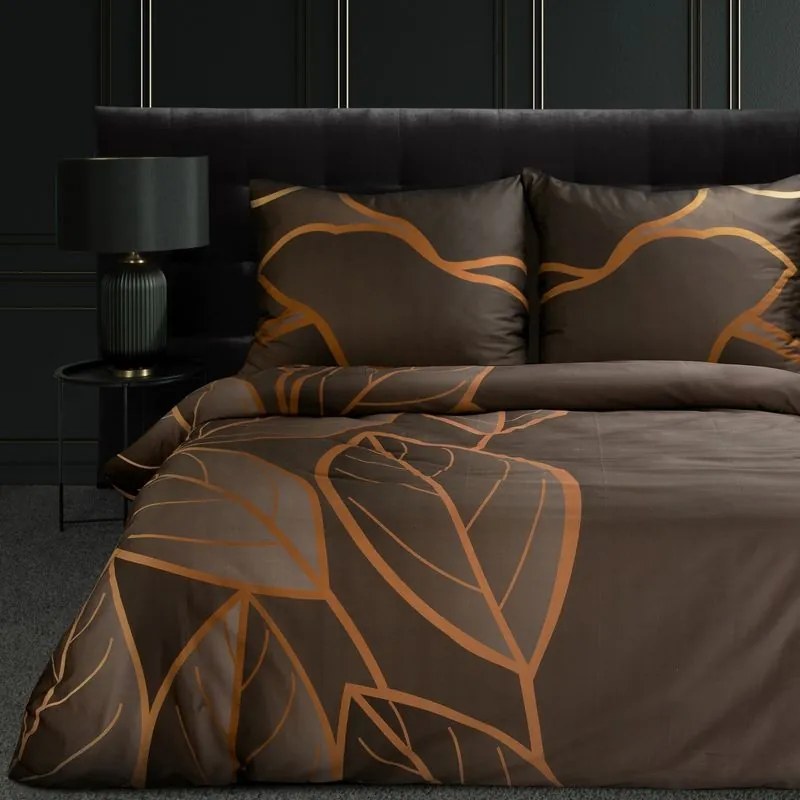 EUROFIRANY Súprava posteľnej bielizne z makosaténu s potlačou 220 cm x 200 cm hnedá 100% bavlnený satén