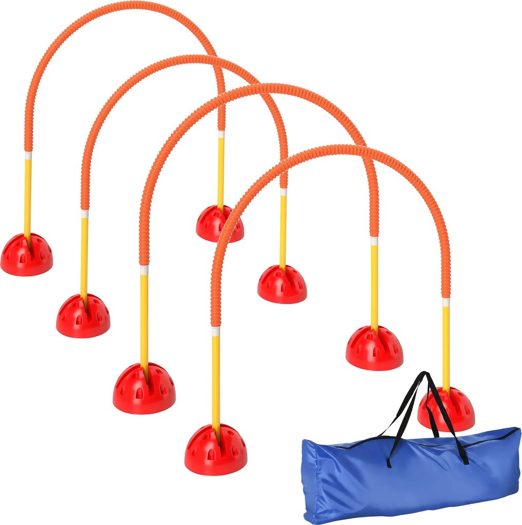 PawHut súprava agility pre psov, súprava agility s 4 nastaviteľnými šírkami dverí, prepravná taška, jednoduchá montáž, prenosná agility pre psov, žltá