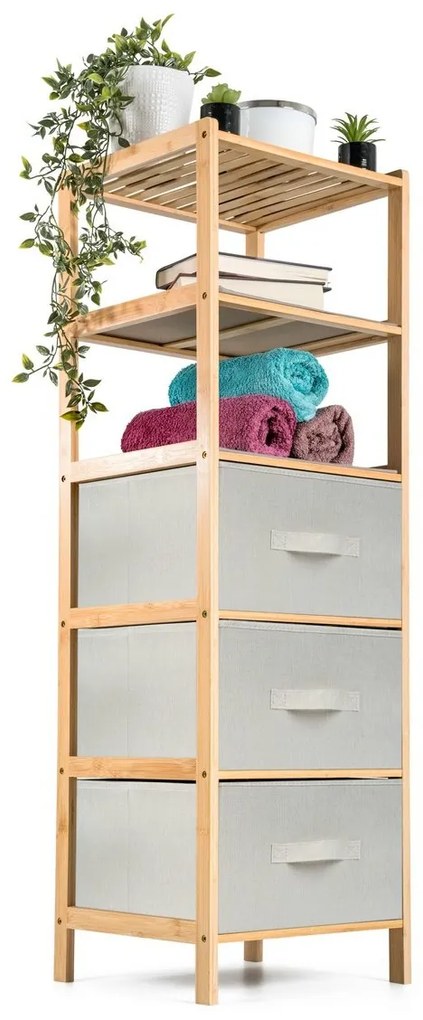 G21 Bambusový regál s košíkmi, 5 políc, béžová, 5 poschodí