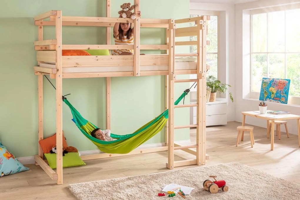 La Siesta Hojdacia sieť pre deti s uchytením MOKI - froggy, 100 % organická bavlna / výplň: 70 % polyuretán, 30 % polyester