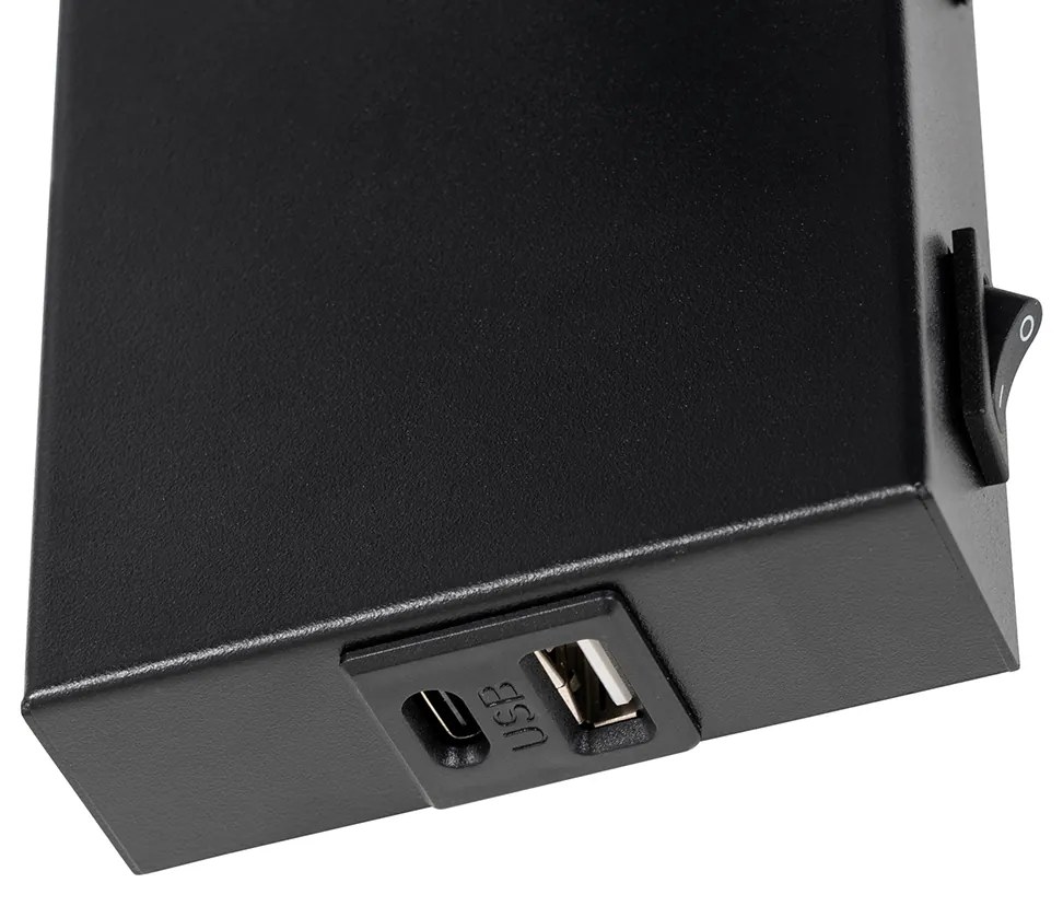 Moderná nástenná lampa čierna s nastaviteľným USB - Croft
