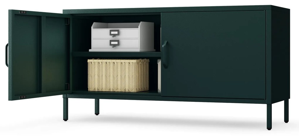 TV skrinka kovová na nožičkách fľaškovo zelená, 1150x595x400 mm: ROSA Modern