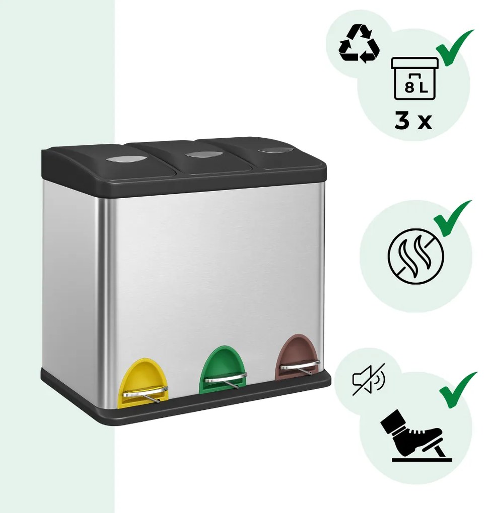 Kôš na separovanie odpadu SORT 24l (3x8l), strieborná Jurhan